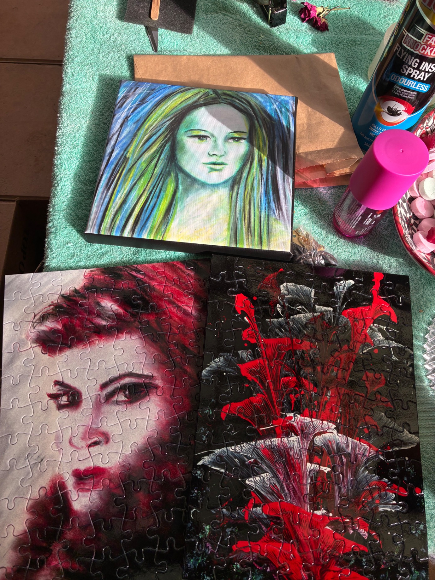 Kat Mustanow prints turned into jigsaw puzzles — Smoky Portrait and Crimson Bloom